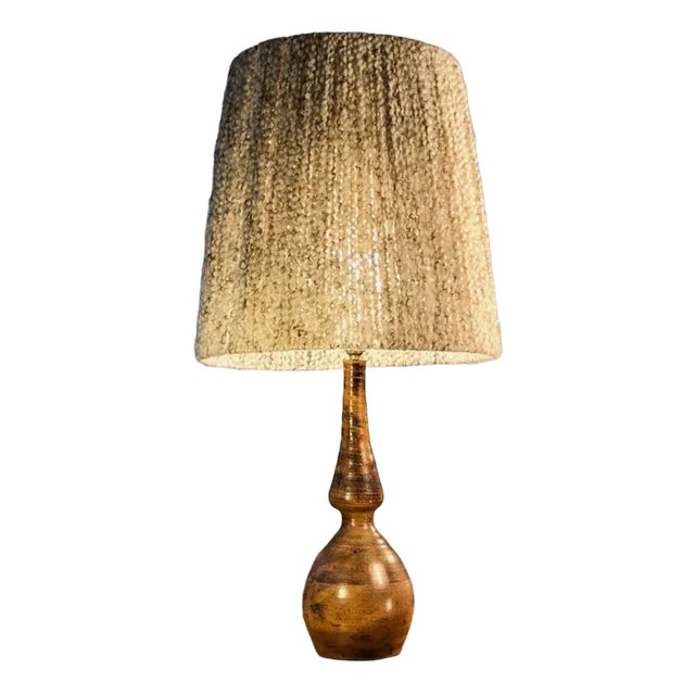 Brutalist French Orange Ceramic Table Lamp, 1970s For Sale