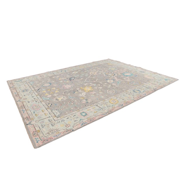Gray Modern Oushak Style Hand Knotted Wool Rug With Allover Design For Sale In New York - Image 6 of 13