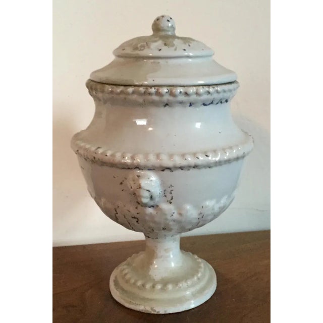 Italian 18th Century Italian Tin Glaze Faience Pottery Covered Urn Vase For Sale - Image 3 of 11