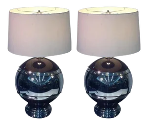 Enameled Bronze and Jeweled Mercury Sphere Lamps - a Pair