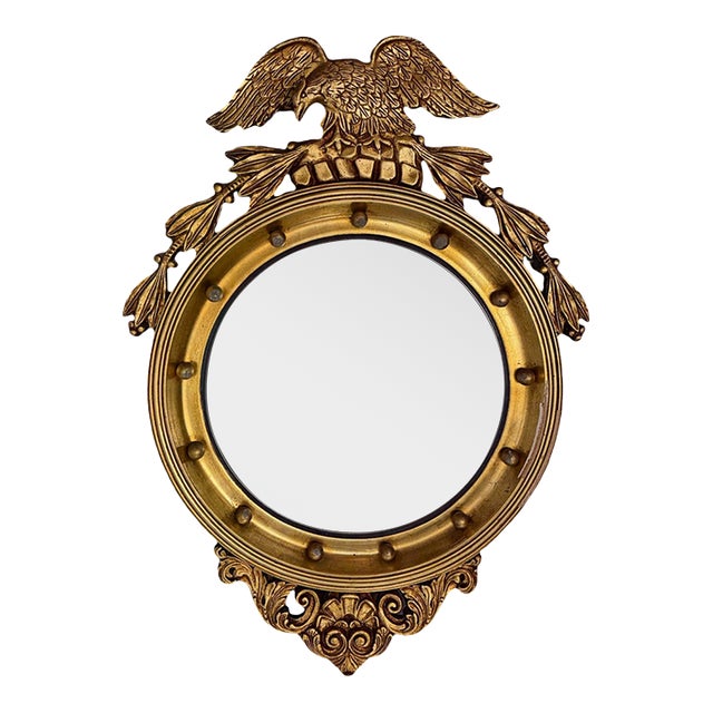 Early 19th Century American Federal Giltwood Convex Bullseye Eagle Mirror For Sale