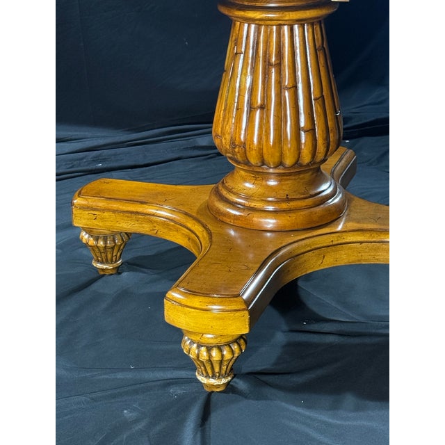 Vintage Burl Wood Round Pedestal Dining Table With Inlaid Top For Sale - Image 4 of 11