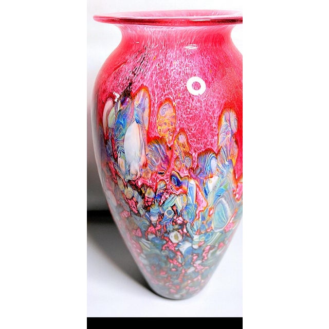 Red 2004 Signed Robert Eickholt Hand-Blown Iridescent Art Glass Vase For Sale - Image 8 of 9