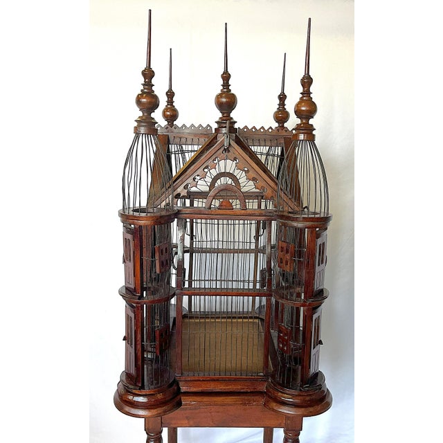 Wood Vintage Victorian Style Whimsical Wood Functional Birdcage on Stand For Sale - Image 7 of 12