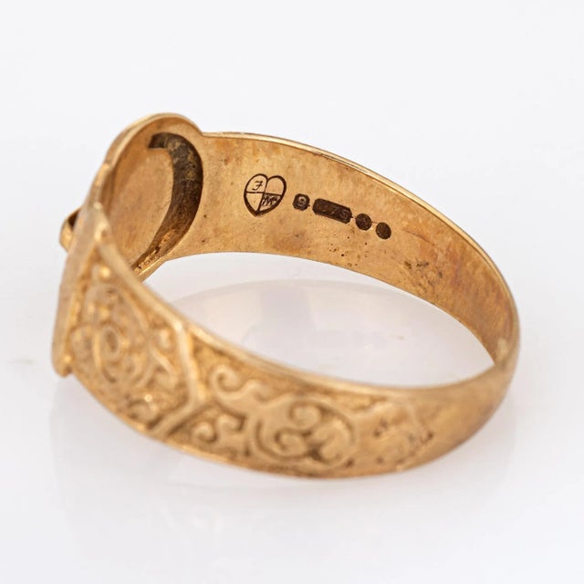 Metal Vintage Buckle Ring 9k Yellow Gold Wide Band Estate Fine Jewellery size 10.5 For Sale - Image 7 of 7
