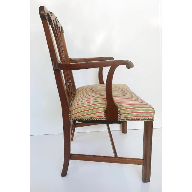 Wood Chippendale Style Mahogany Slat Back Armchair W/ Upholstered Seat Cushion For Sale - Image 7 of 12