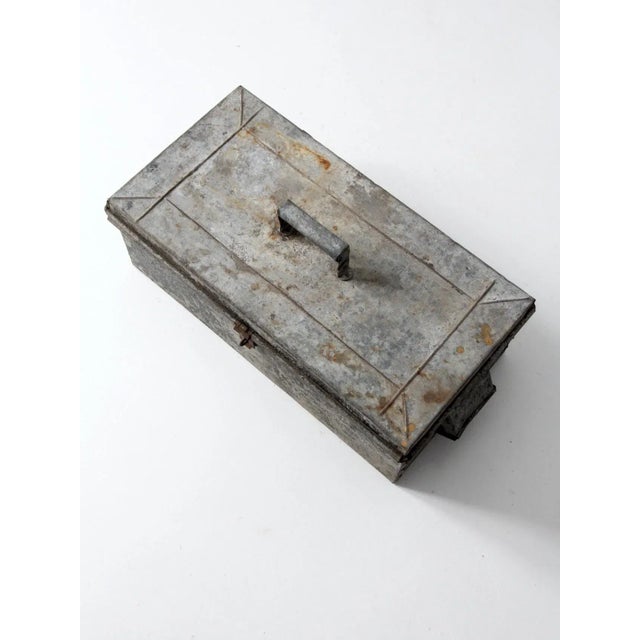 Gray Antique Galvanized Metal Tool Box For Sale - Image 8 of 13