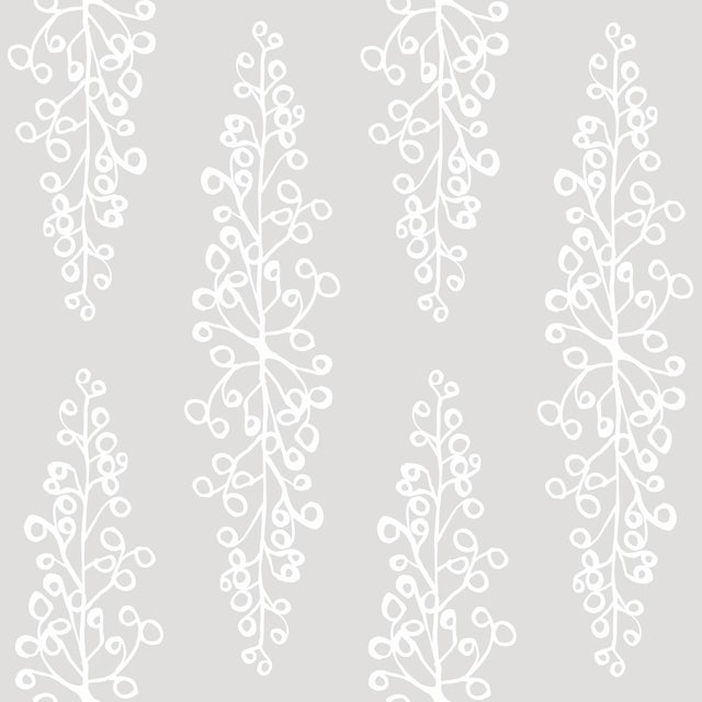 Grapevine Wallpaper by Susan Hable in White on Grey For Sale