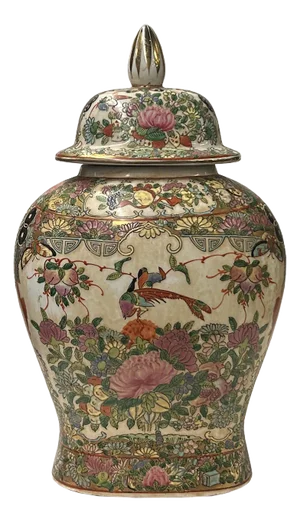 Vintage Chinese Famille Rose Scenery Flat Jar Shape Porcelain Art
