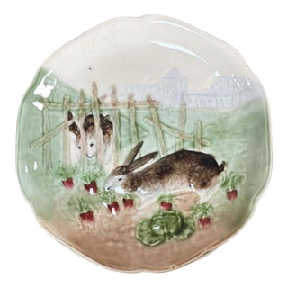 Majolica Bunnies Family Plate Choisy Le Roi, Circa 1900 For Sale