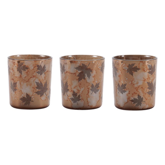 Autumn Leaf Glass Votive Holder (Set of 3) For Sale