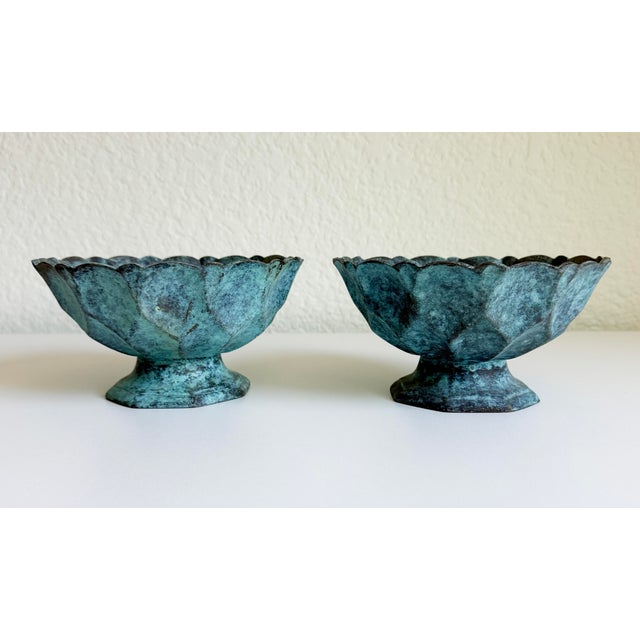 Vintage Bronze Verdigris Footed Bowls - A Pair For Sale - Image 10 of 13