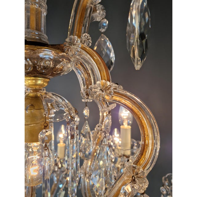 Brass 1920s Art Nouveau Maria Theresa Crystal Chandelier Lustre Brass Glass Antique For Sale - Image 8 of 9