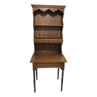 Vintage Antique 1960s Lift Top Maple Wood Desk With Hutch Attached Turned Legs For Sale
