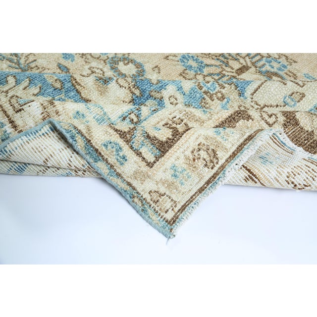 Handwoven Kurdish Wool on Cotton Rug – Vintage Tribal Medallion in Sky Blue & Beige -6' 6'' X 11' 4'' For Sale - Image 9 of 10