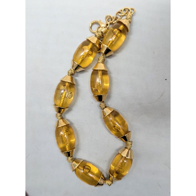 Metal Vintage 1980s Signed Givenchy Goldtone Amber Beaded Necklace For Sale - Image 7 of 7