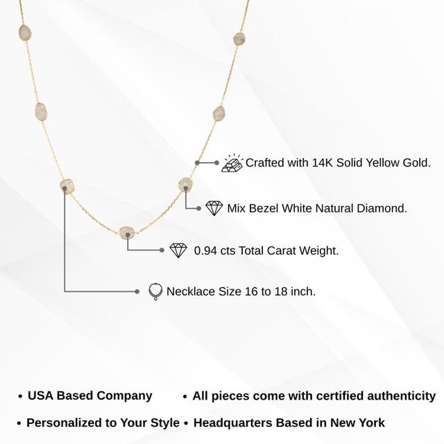 1ct Bezel-Set Certified Natural Diamond by-the-Yard Necklace in 14k Yellow Gold For Sale - Image 12 of 17