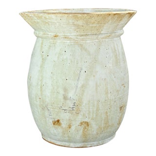 Large Ivory Glazed Terracotta Planter With Flared Rim For Sale