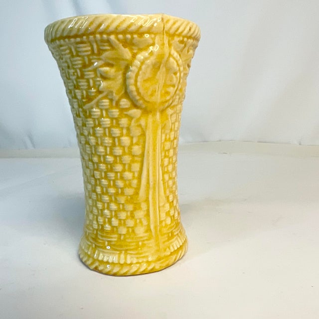 Ceramic 1950s Italian Coastal Chic Ceramic Yellow Vase With Wicker Motif. For Sale - Image 7 of 8