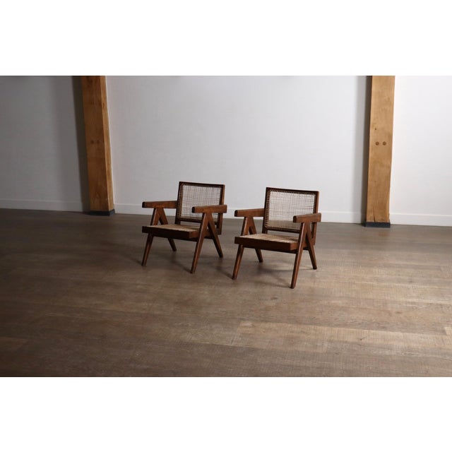 Lounge Chairs PJ-SI-29-A in Teak and Cane by Pierre Jeanneret, 1950s Set of 2 For Sale - Image 9 of 18