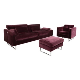 Embrace Set in Velour Velvet Chrome in Violet Aubergine Purple with Manual Function, Set of 3 For Sale