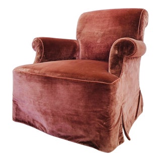Rose Tarlow Churchill Club Chair in Rose Nancy Corzine Silk Velvet For Sale