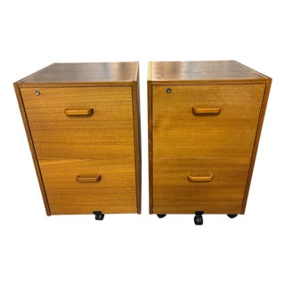 Pair of Mid-Century Danish Modern Teak Filing Cabinet With Lock and a Caster Base. For Sale