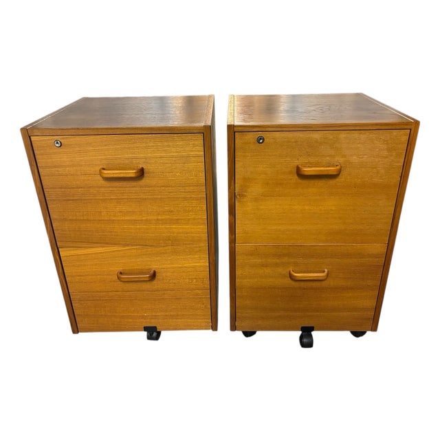 Pair of Mid-Century Danish Modern Teak Filing Cabinet With Lock and a Caster Base. For Sale