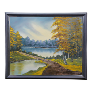 Late 20th Century Bright Autumn Trees Joy of Painting Oil on Canvas After Bob Ross 34"