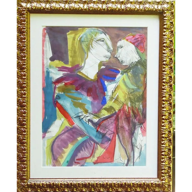 Josef Presser Polish/American 1909-1967. Couple Gouache, Mixed Media Signed 23 x 17 in. Frame 31.5 x 25.5 in. Josef...