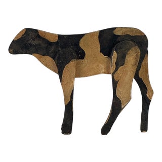 Vintage Folk Art Primitive Hand Formed and Painted Early 20th Century Americana Cow Sculpture For Sale