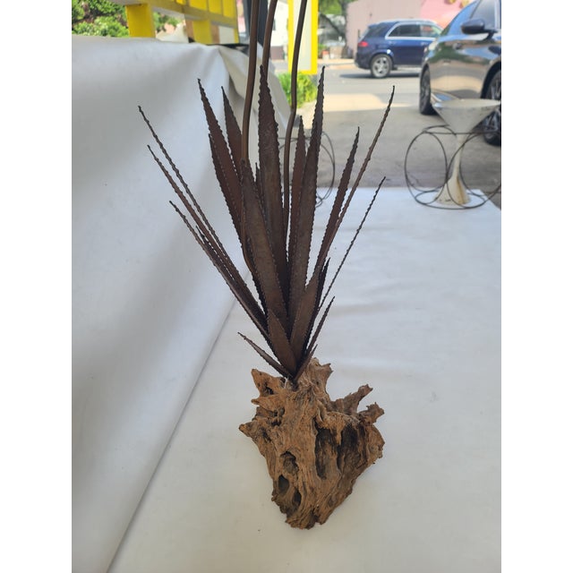 Wood Tall Vintage Copper Agave Sculpture on Driftwood For Sale - Image 7 of 12