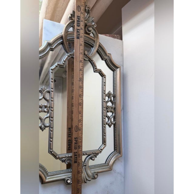 Ornate Antique-Style Florentine Gold Silver Wall Mirror 22.5”x 13” Italy For Sale - Image 10 of 12