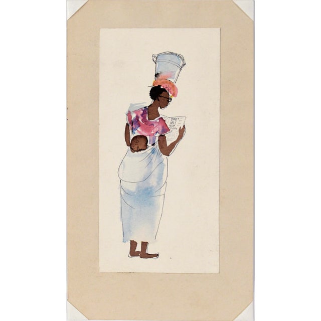 African Mama - Vintage Illustration in Ink and Watercolor A charming illustration, by Irene Pattinson (American,...