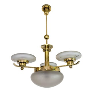 Art Deco Czech Polished Brass Chandelier, 1930s For Sale