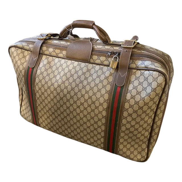 1970s Iconic Gucci Gg Monogram Canvas and Web Stripes Suitcase For Sale