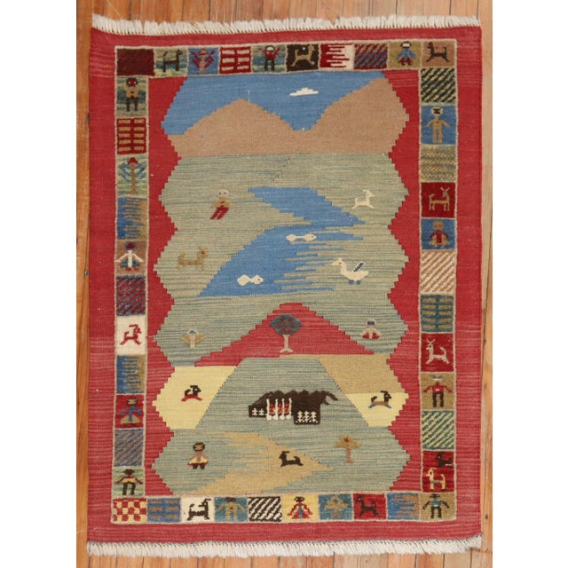Gray Vintage Zabihi Collection Folksy Pictorial Persian Souf Gabbeh Carpets - A Pair - 2'9" x 3'10" For Sale - Image 8 of 11