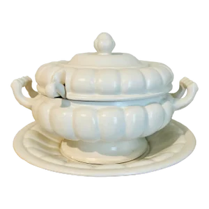 Vintage White Pumpkin Style Soup Tureen Made in Portugal