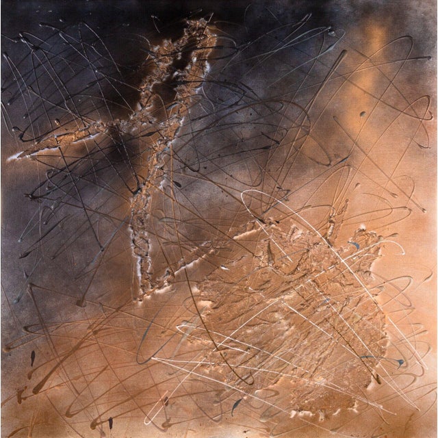 Ellen Loerwald Flashes at Midnight Modern Mixed Media Painting on Board Framed For Sale - Image 4 of 11