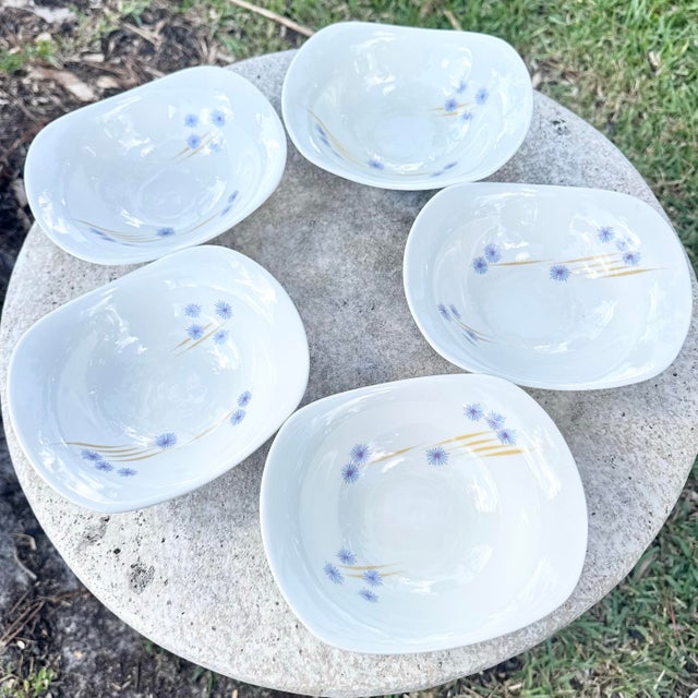 Elegant Mid Century Modern dish set by Iroquois featuring the iconic “Parasols” pattern by Ben Seibel. Crafted in luminous...