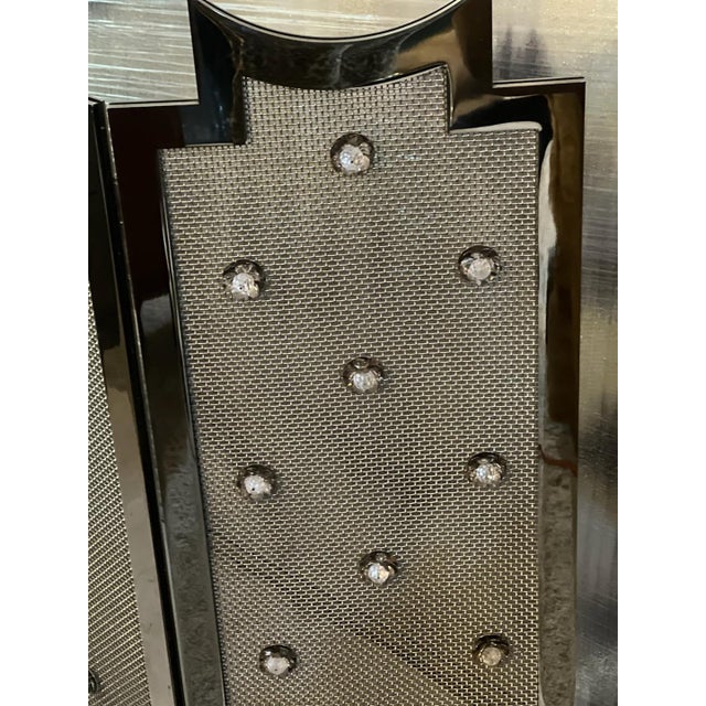 2020s Modern Stainless Steel Mesh Floral Fireplace Fire Screen For Sale - Image 5 of 6