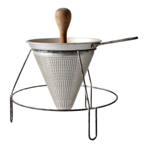 Mid-Century Conical Strainer Set With Stand and Wooden Pestle