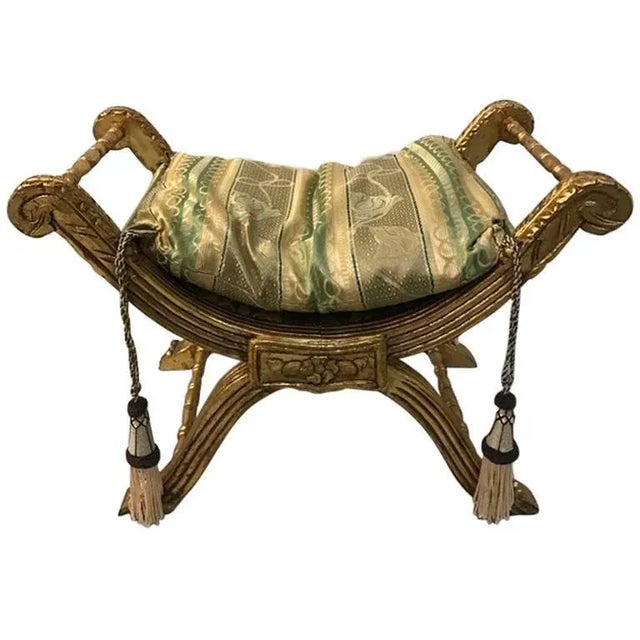 Gold Late 20th Century Giltwood Bench with Pillow and Nailheads For Sale - Image 8 of 8
