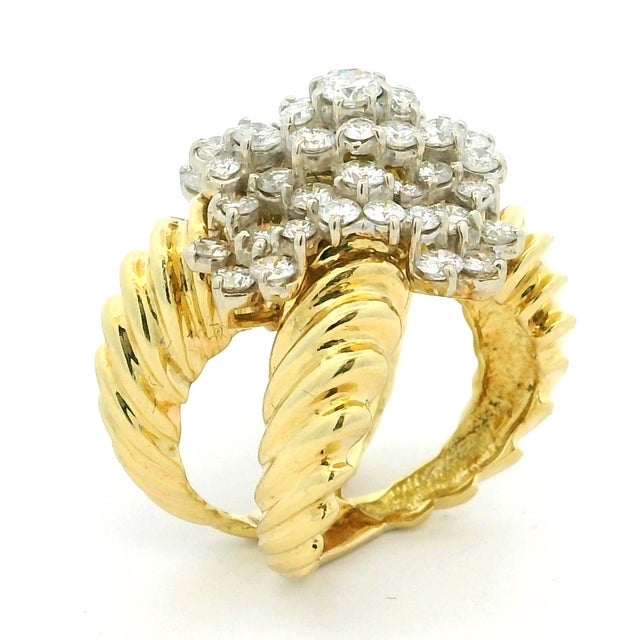 Vintage 18k Gold Diamond Bombe Cocktail Ring, 3.75 Carats, Size 7 For Sale - Image 12 of 14