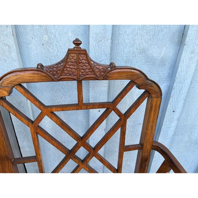 Early 20th century Chippendale Pagoda Style Chinioserie Bench Well made with splat above conforming curved and downswept...