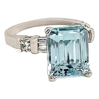 Natural Aquamarine Diamond Ring 6.25 Platinum 5.3 TCW Certified For Sale
