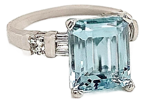 Natural Aquamarine Diamond Ring 6.25 Platinum 5.3 TCW Certified