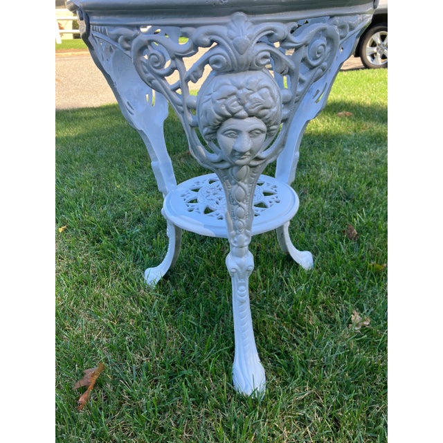 Metal Antique English Iron Pub Table With Marble Top For Sale - Image 7 of 7