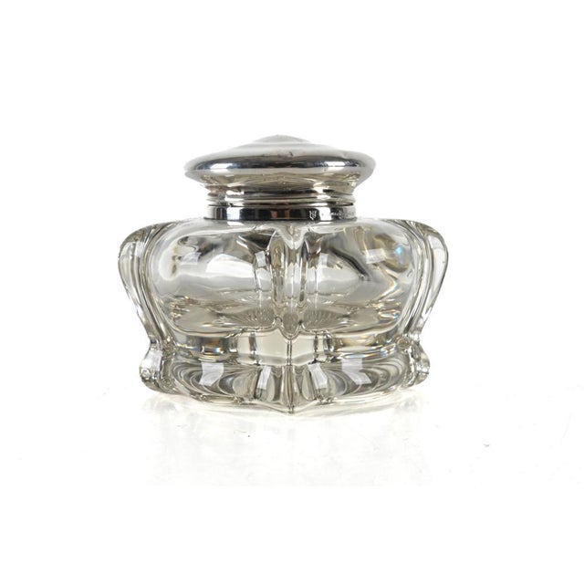 Art Nouveau Antique Simons Brothers Crystal and Sterling Silver Inkwell For Sale - Image 3 of 10