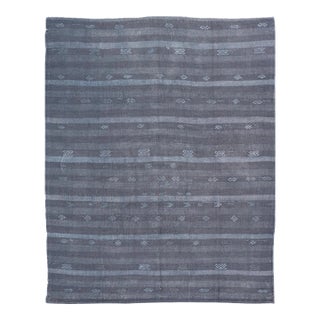 Charcoal Gray Vintage Turkish Kilim Rug With Geometric Motifs 6'9" X9'2" For Sale